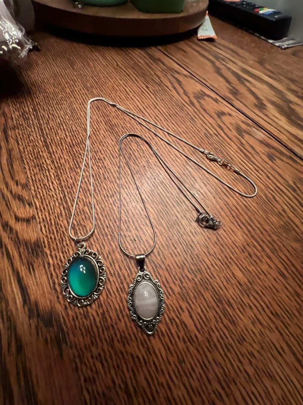 Vintage Style Silver Tone Snake Chain Necklaces with Mood and Stone Pendants Set